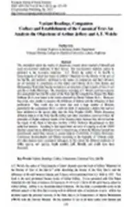 كتاب Variant Readings Companion Codices and Establishment of the Canonical Text An Analysis the Objections of Arthur Jeffery and A T Welch